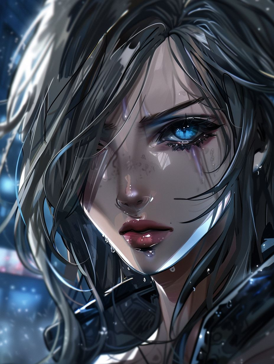 Neon Tears in Digital Rain - Image 1