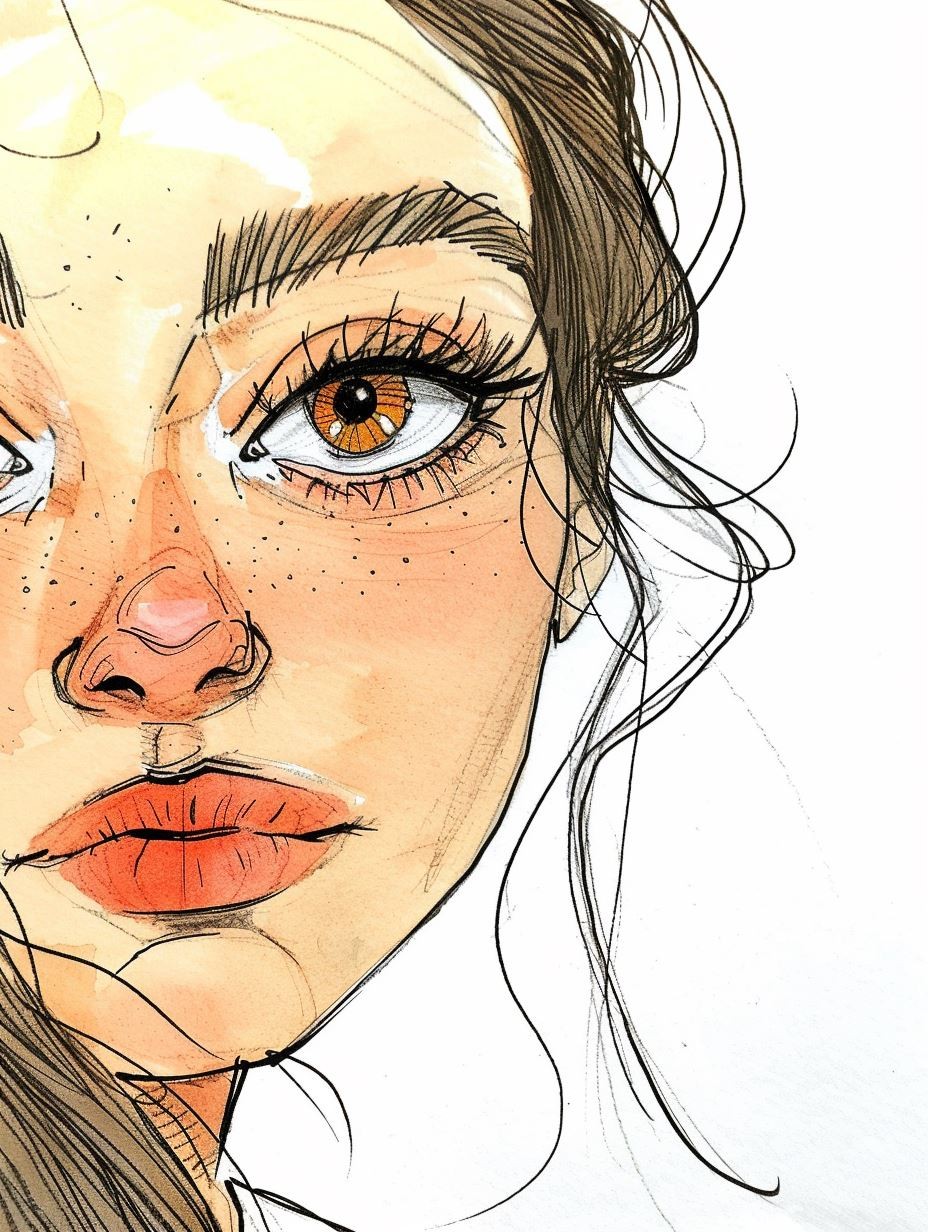 Ethereal Freckled Portrait Sketch - Image 3