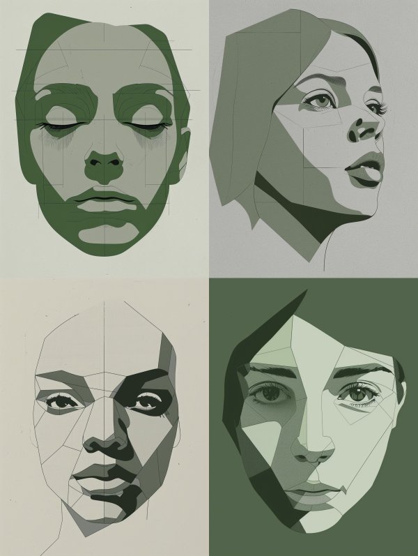 Geometric Green Portrait Studies