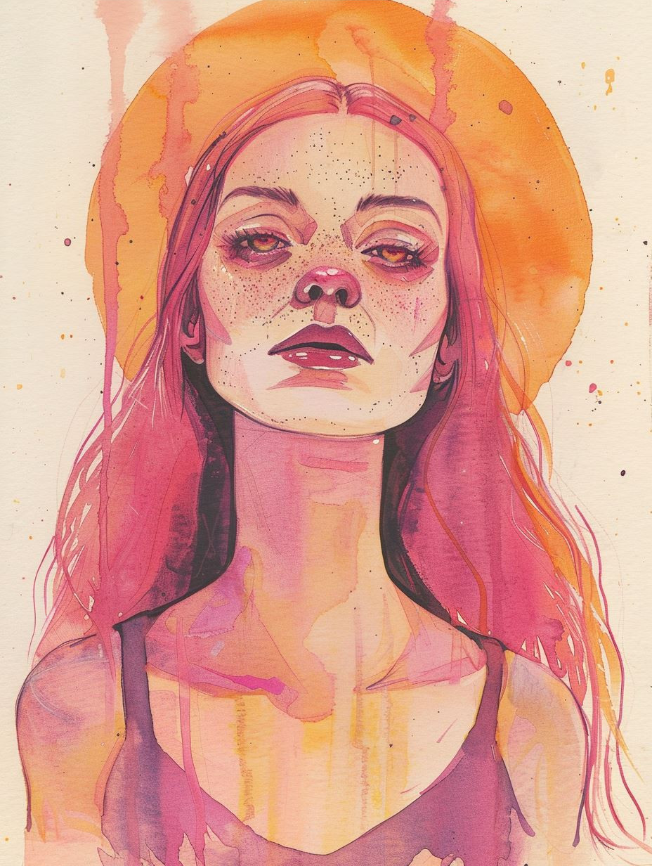 Melancholy in Crimson Watercolor - Image 3