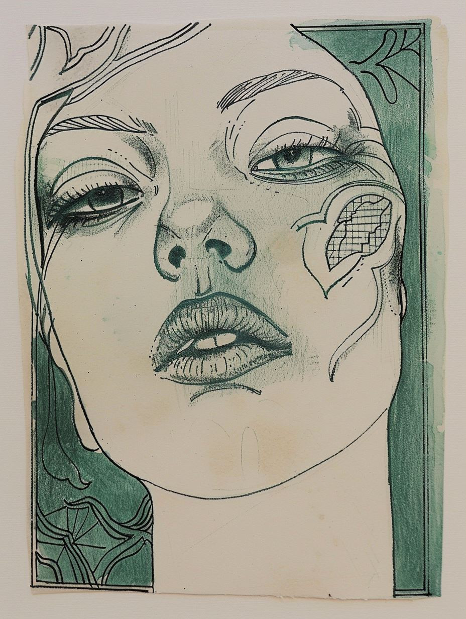 Ethereal Teal Ink Portrait - Image 1