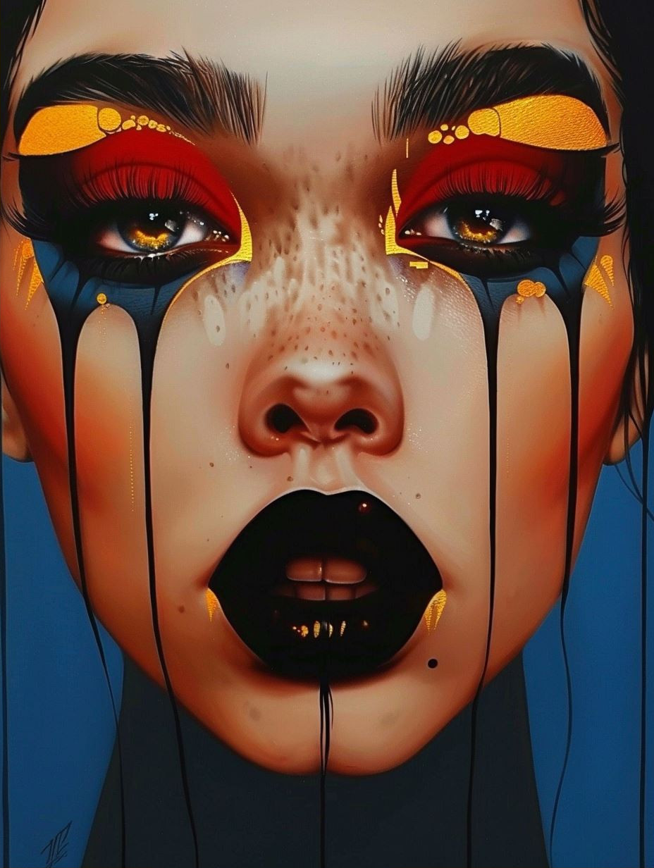 Ethereal Gaze in Golden Rain - Image 2