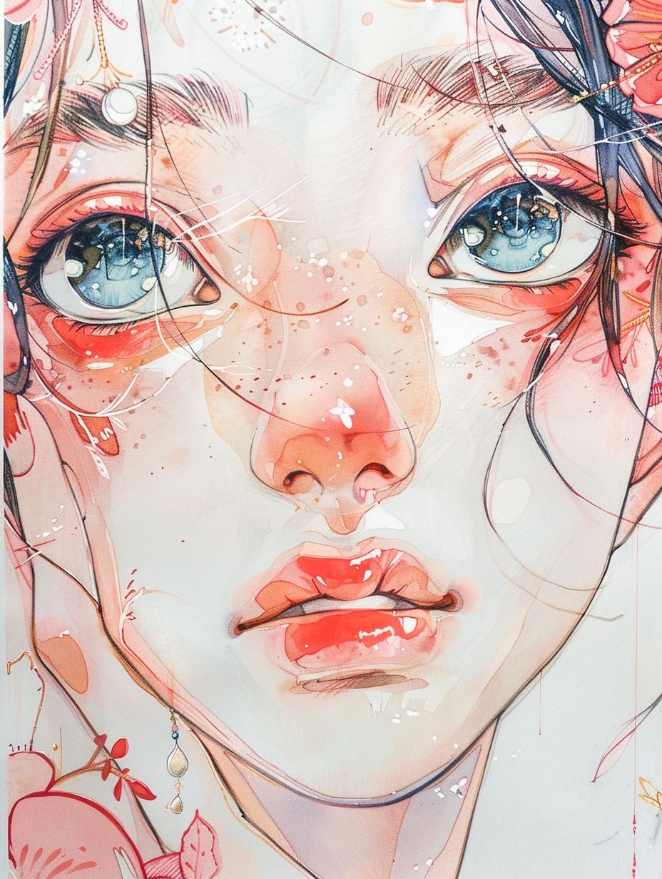 Ethereal Gazes in Watercolor - Image 1