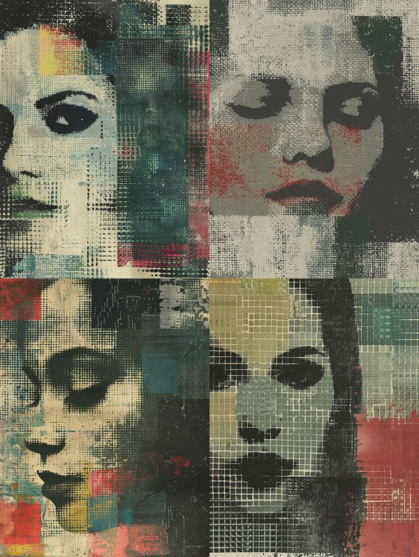 Fragmented Gaze Mixed Media Portrait Quad
