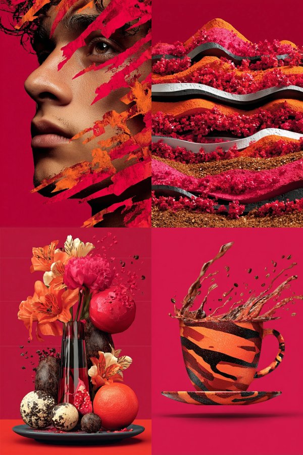 Vibrant Red Surrealist Art Collage