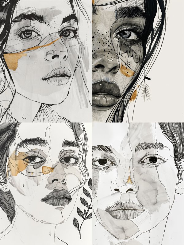 Fragmented Portraits in Ink