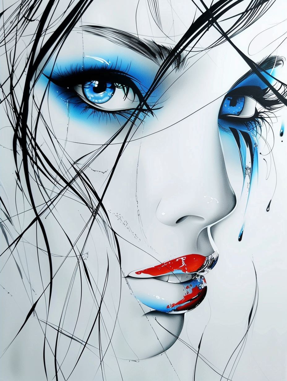 Azure Gaze: Abstract Digital Portraits - Image 4