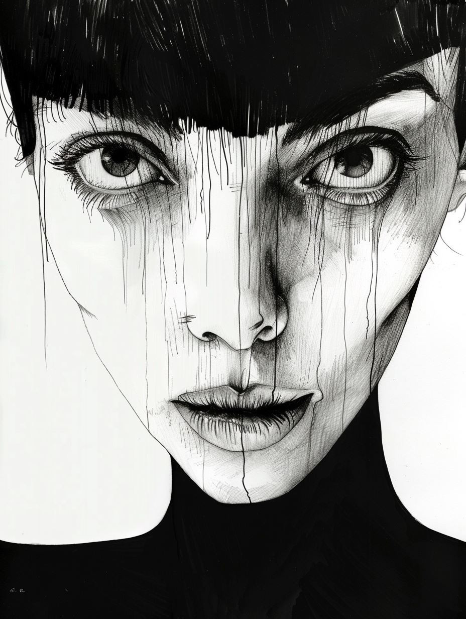 Fragmented Gazes in Monochrome Ink - Image 4