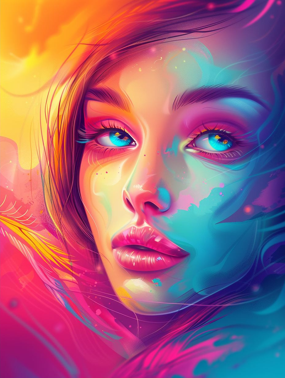 Neon Dreams: Vibrant Digital Portrait Collage - Image 2