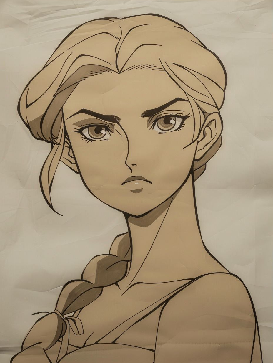 Vintage Crumpled Paper Anime Portrait - Image 3