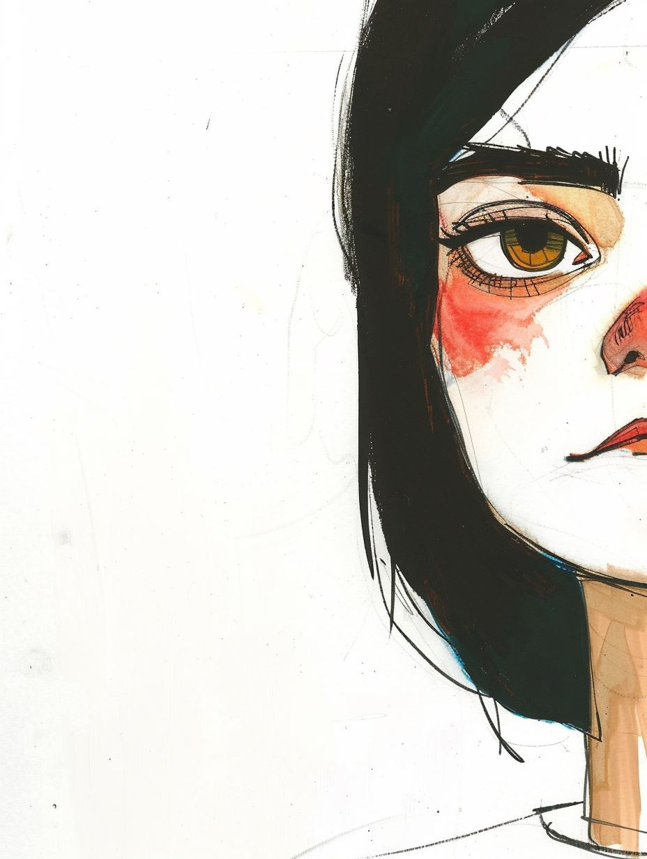 Melancholic Ink Sketch Portrait - Image 2