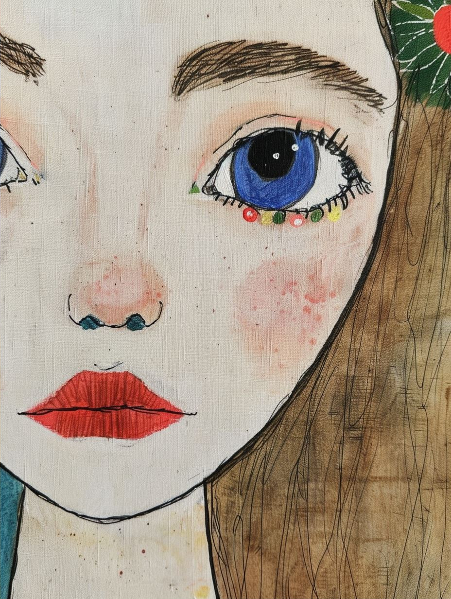 Whimsical Faces in Mixed Media Collage - Image 2