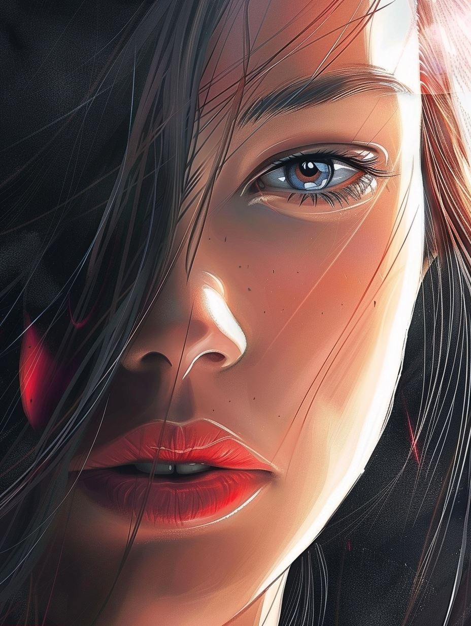 Ethereal Gaze in Crimson Light - Image 1