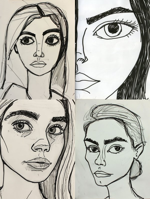 Ink Sketches of Feminine Faces