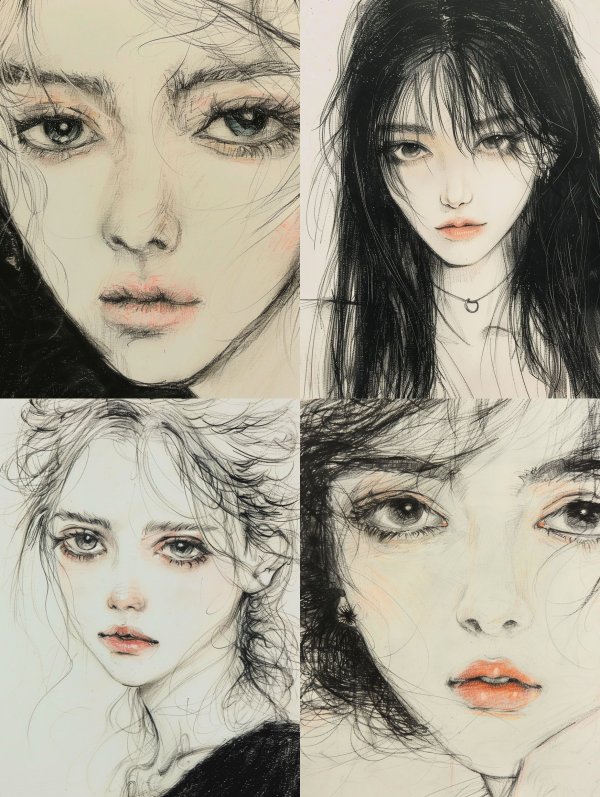 Ethereal Gaze: Pencil Portrait Studies