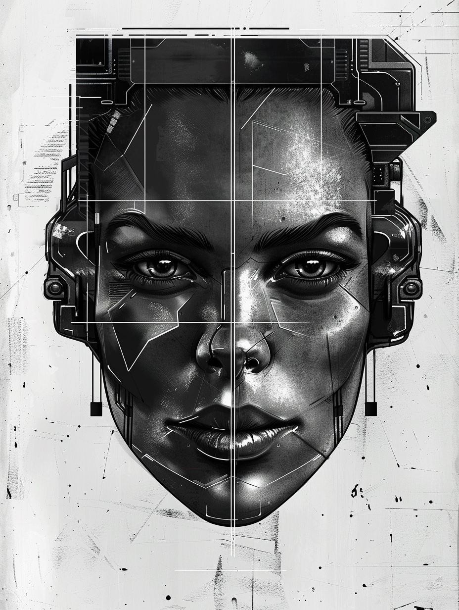 Monochrome Cybernetic Humanoid Portrait - Image 4