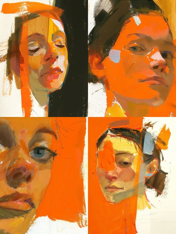 Abstract Fragmented Portrait in Orange