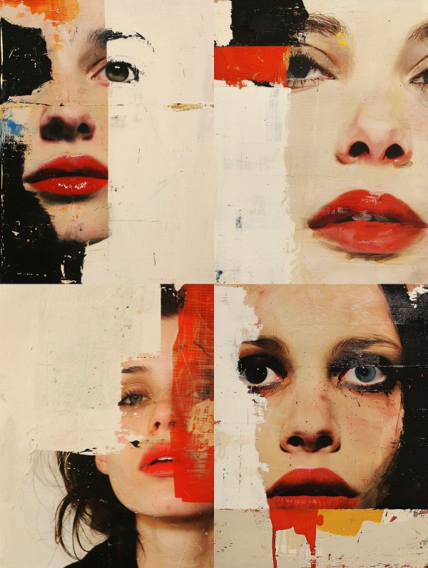 Fragmented Gazes in Red and White