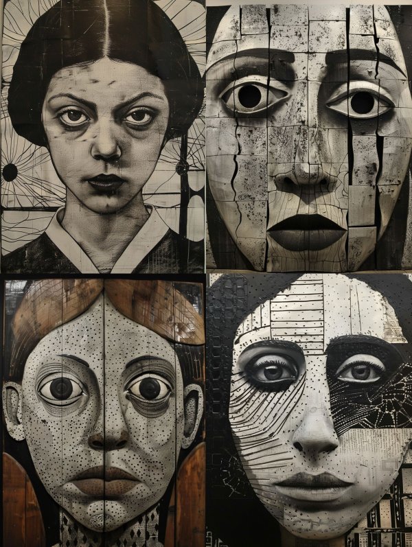 Fragmented Gazes in Monochrome Art