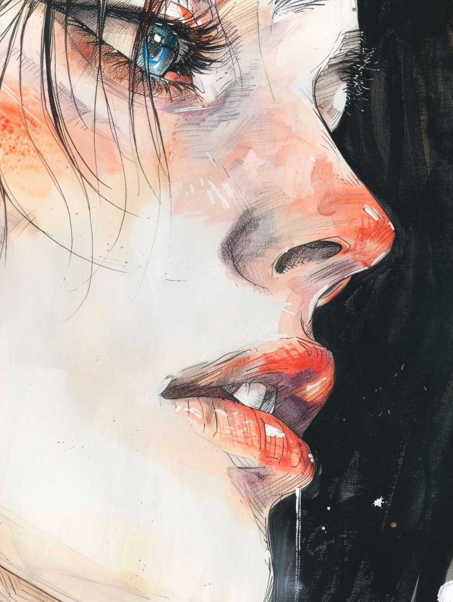 Melancholic Watercolor Portrait Studies - Image 2