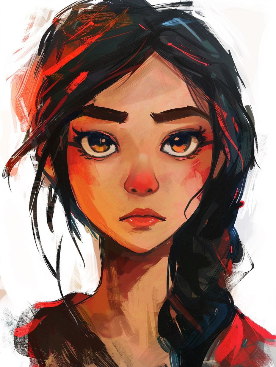 Crimson Brushstroke Muse - Image 1