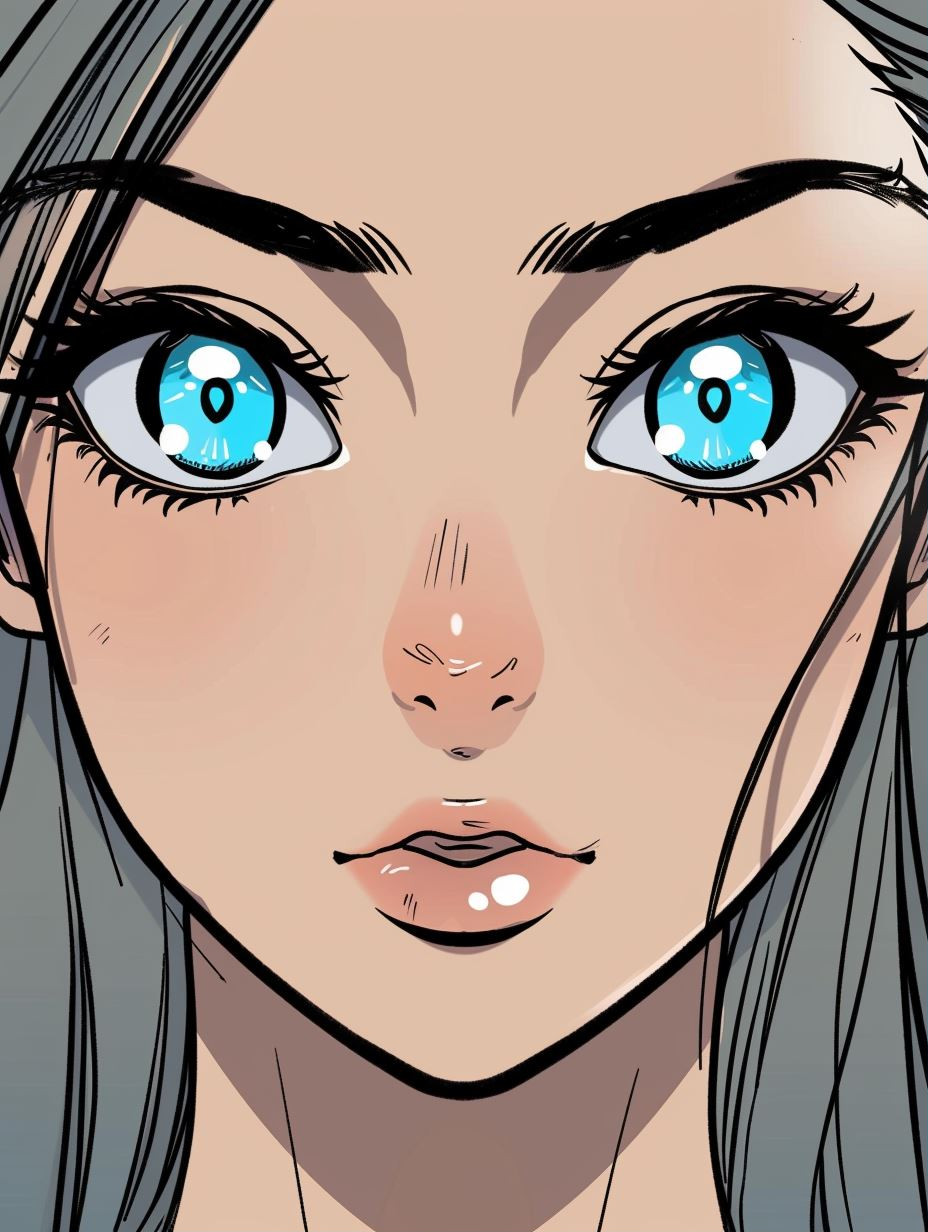 Azure Gaze: Anime Girl Portrait Study - Image 1