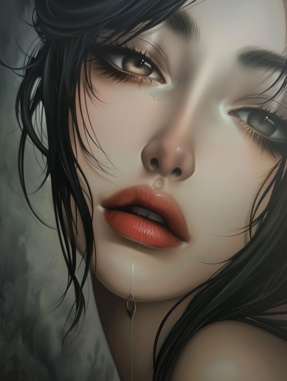 Melancholy Gaze in Dark Ink - Image 2