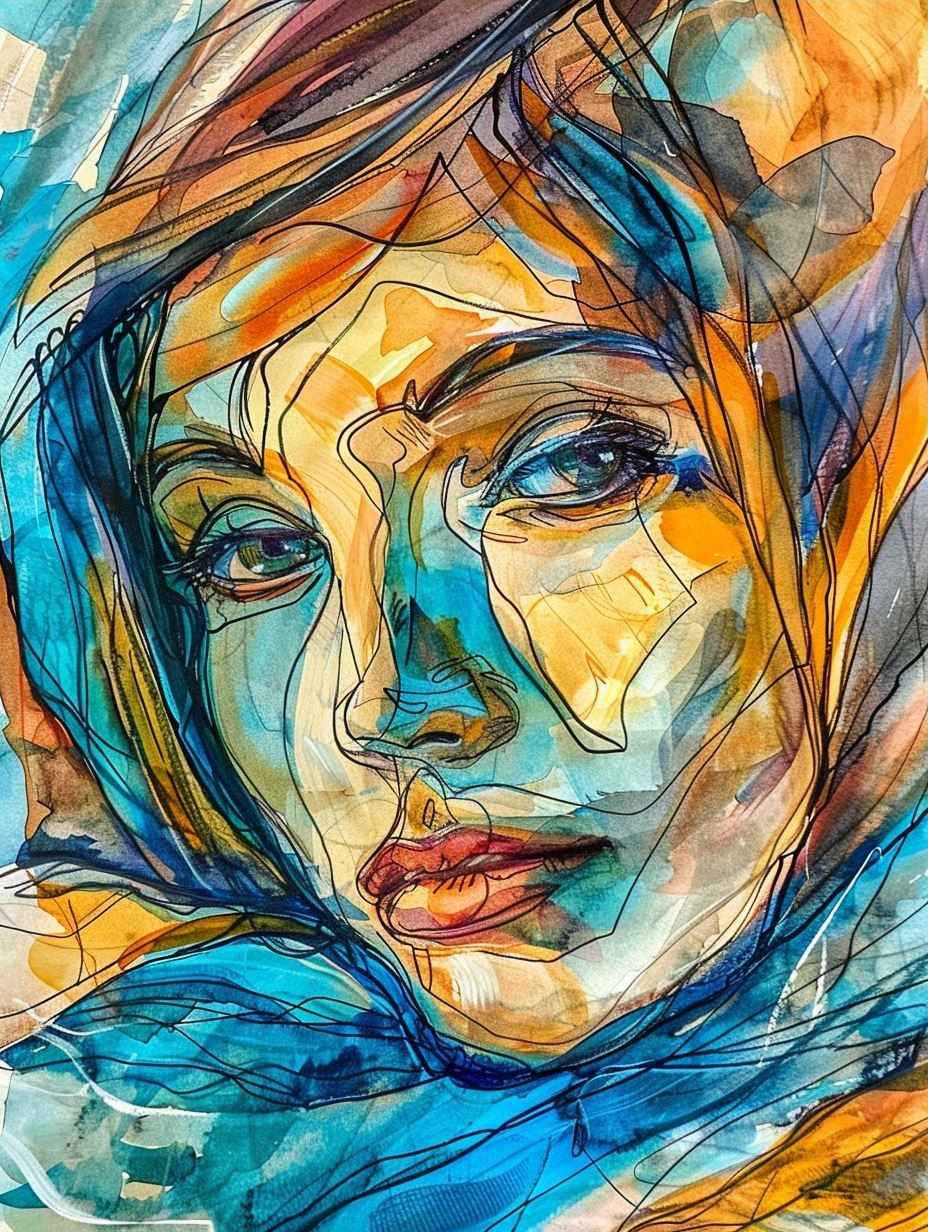 Vibrant Watercolor Expressionist Portrait - Image 3