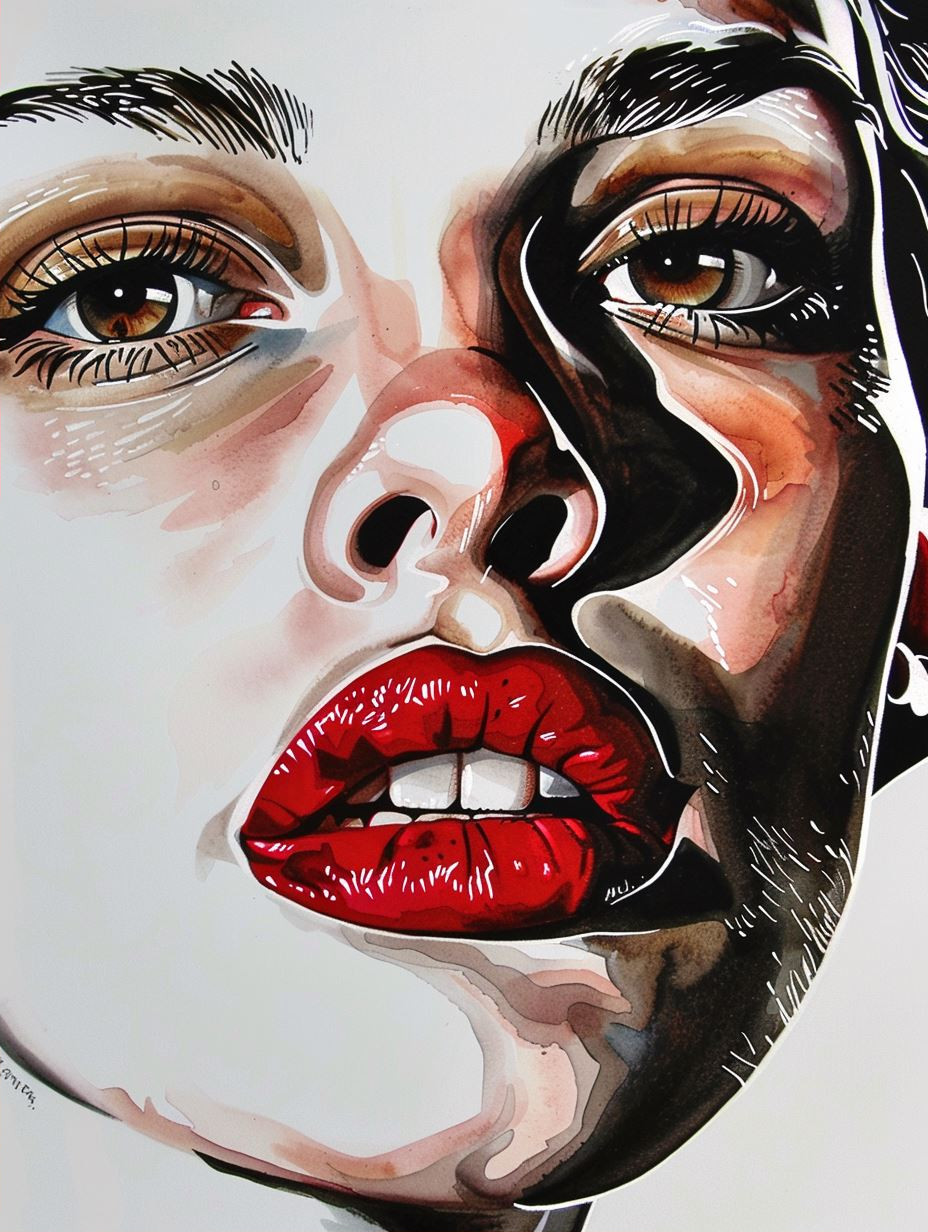 Crimson Gloss and Ink Contours - Image 2
