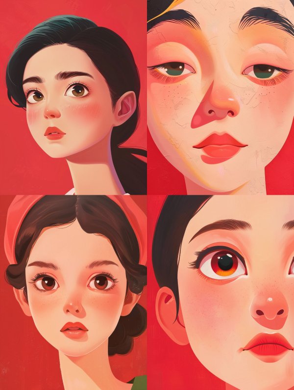 Crimson Glow Stylized Portraits