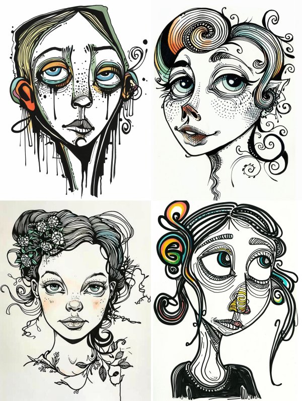 Whimsical Surrealist Ink Portraits