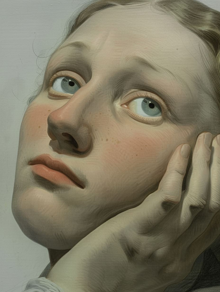 Melancholic Gaze in Soft Pastel - Image 1