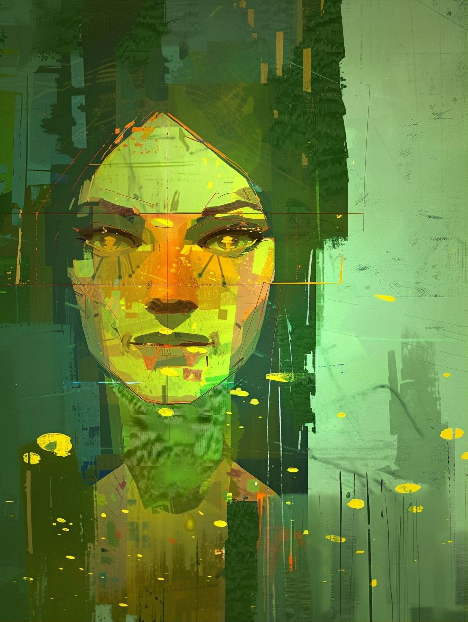 Digital Glitch Portraits in Green - Image 1