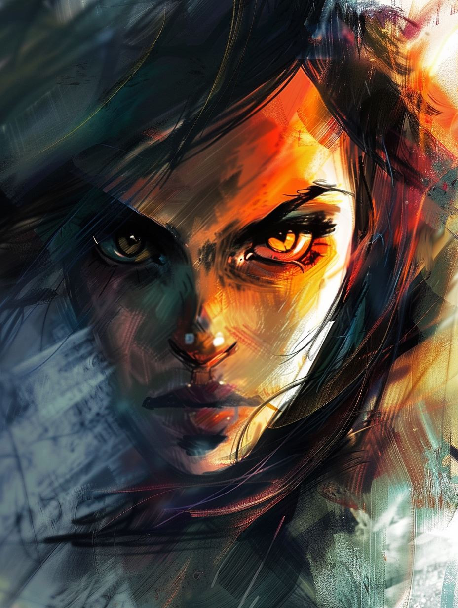 Fiery Gaze Digital Expressionism