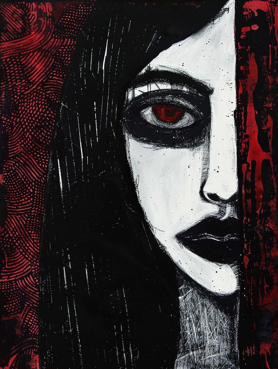 Crimson Gaze Noir Portrait