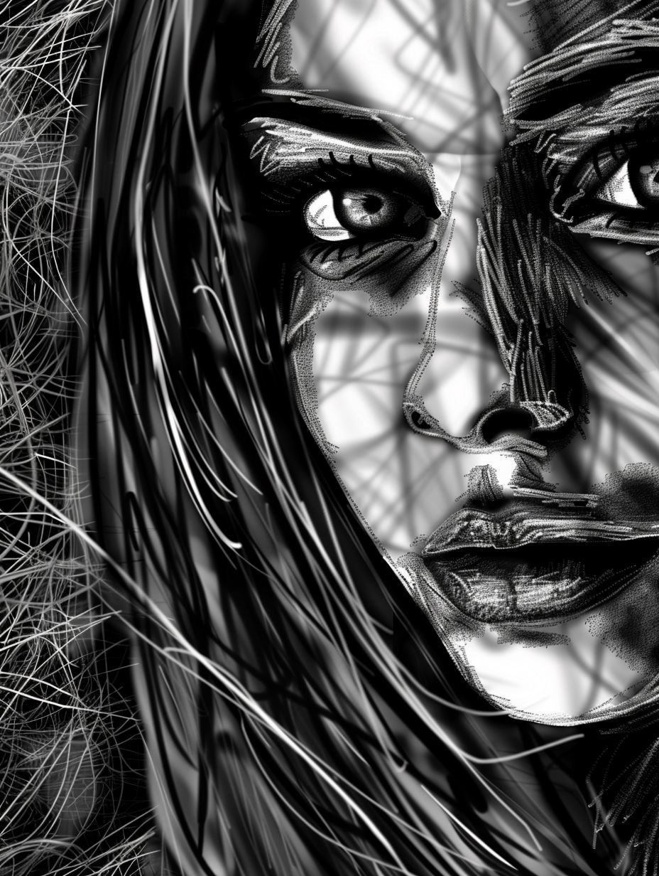 Monochrome Gaze Through Strands - Image 4