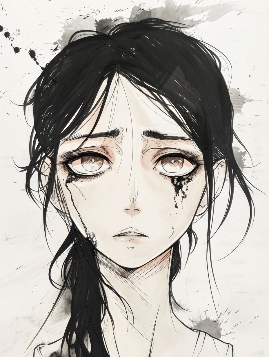 Melancholy Ink Wash Portrait