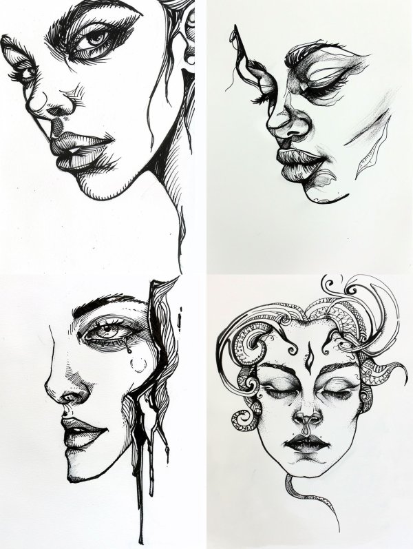 Surreal Ink Portraits of Ethereal Feminine Faces