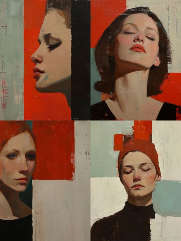 Modernist Crimson Portrait Studies