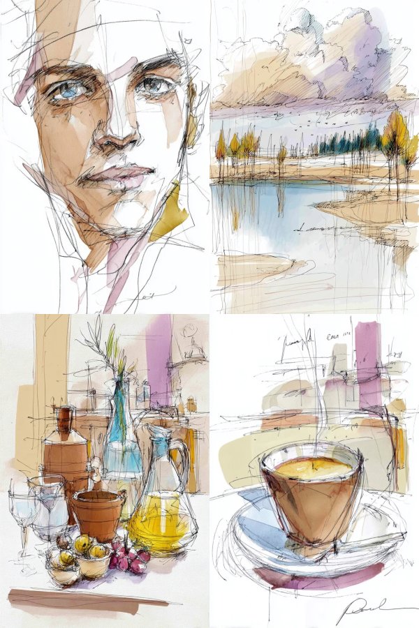 Artistic Sketches: A Study in Line and Color