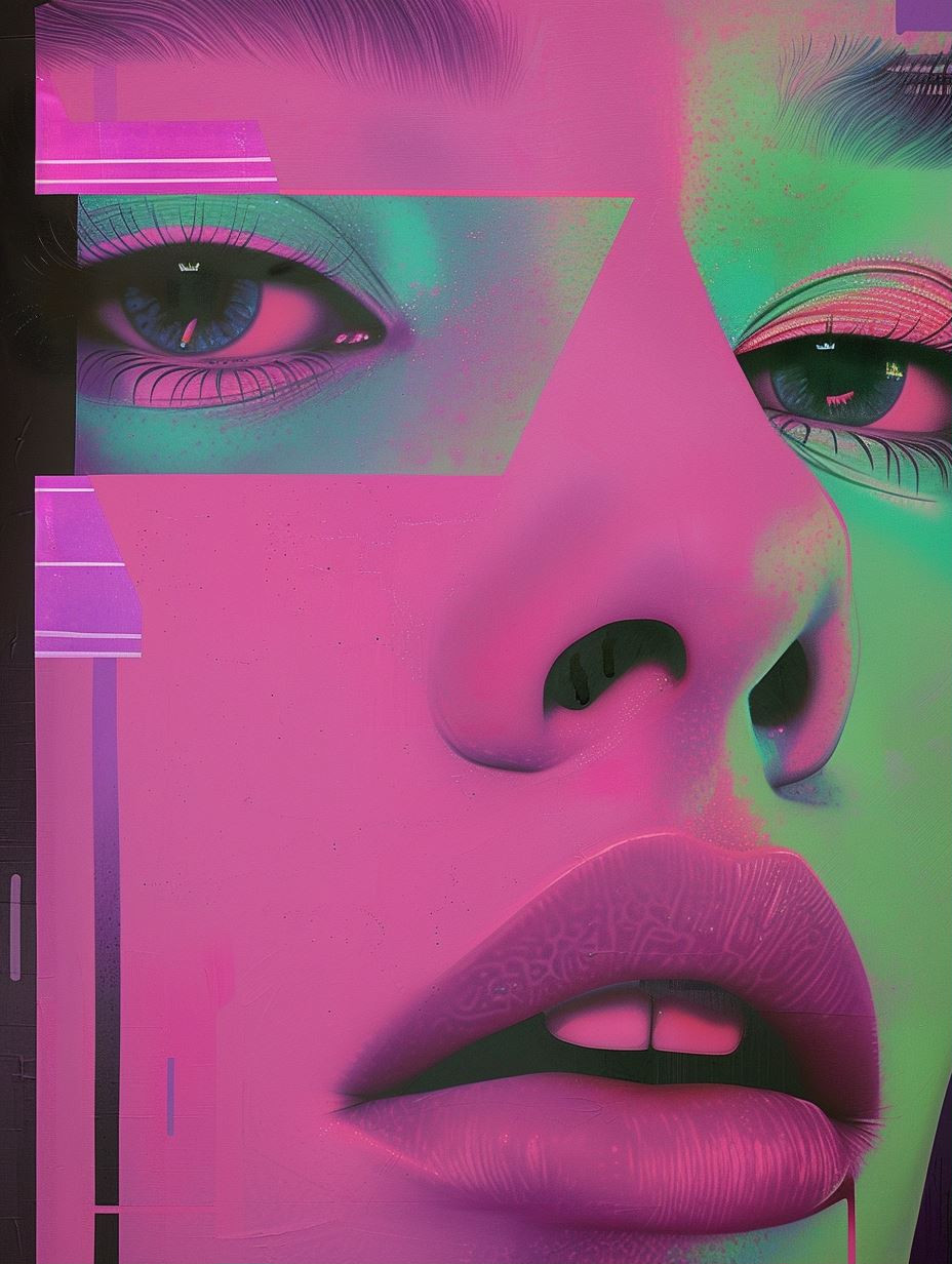 Neon Glitch Cybernetic Portrait Study - Image 1