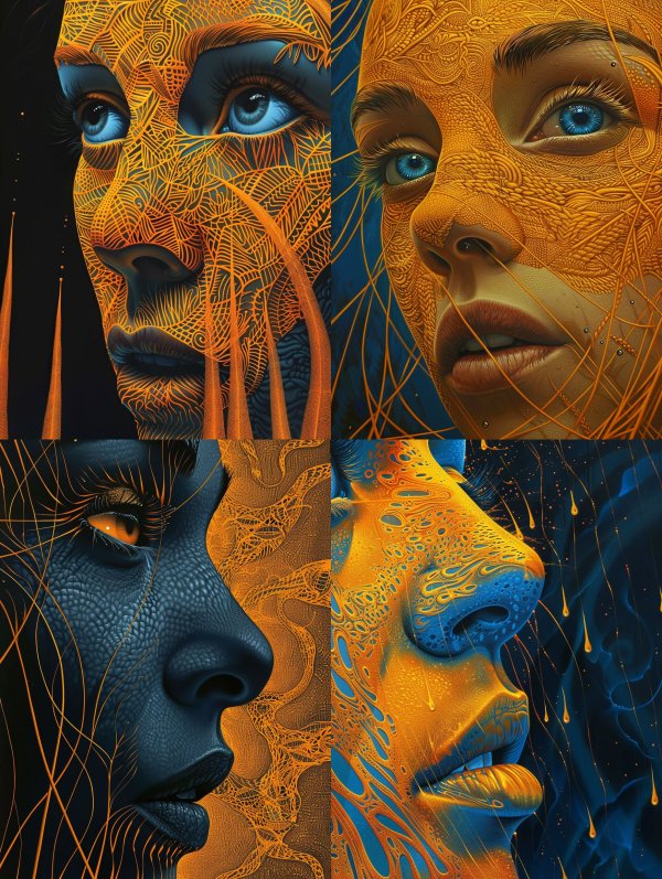 Amber Glow and Azure Shadows