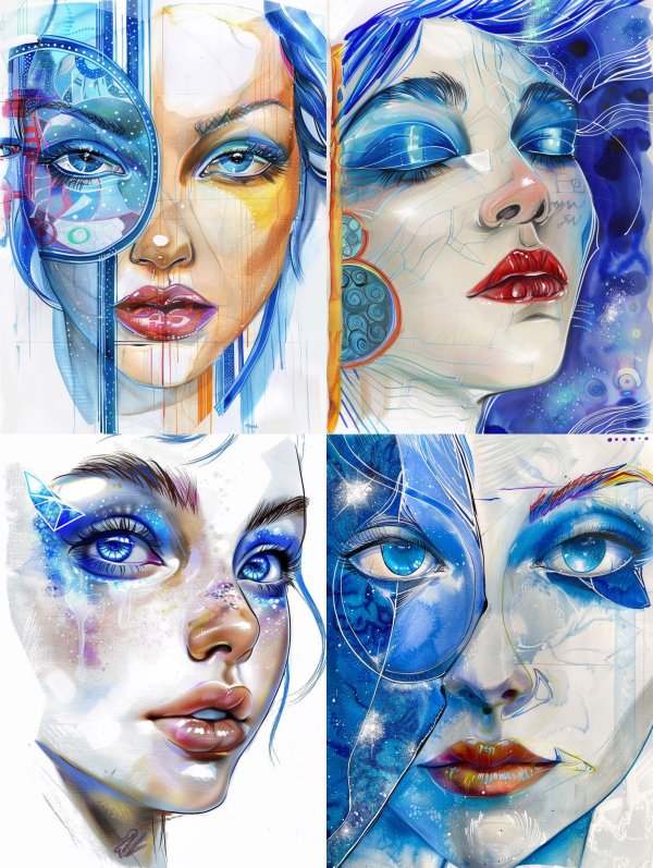 Azure Visions: Surreal Digital Portraits