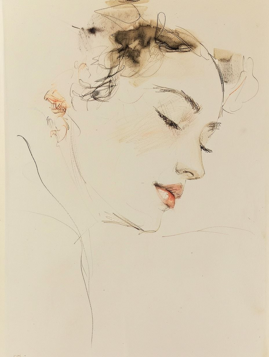 Whispers of Elegance: Four Feminine Sketches - Image 3
