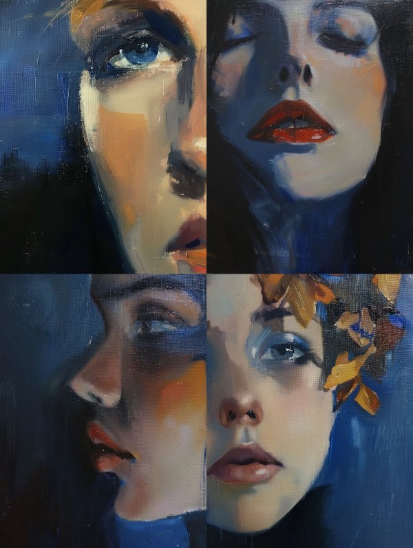 Azure Gaze Oil Portrait