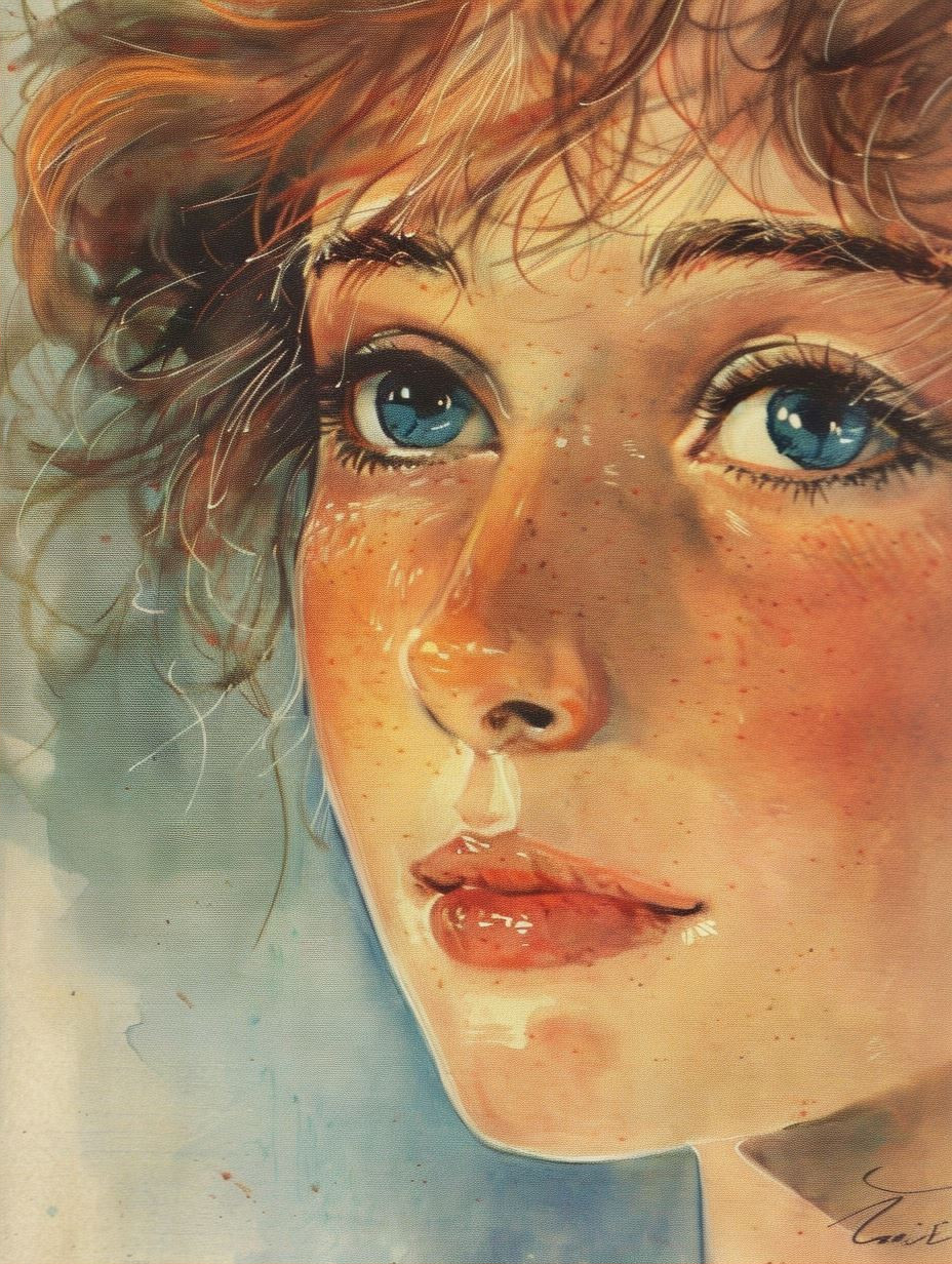 Azure Gaze: A Study in Watercolor - Image 2