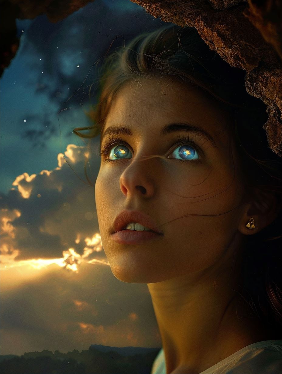 Celestial Gaze Through Golden Clouds - Image 2