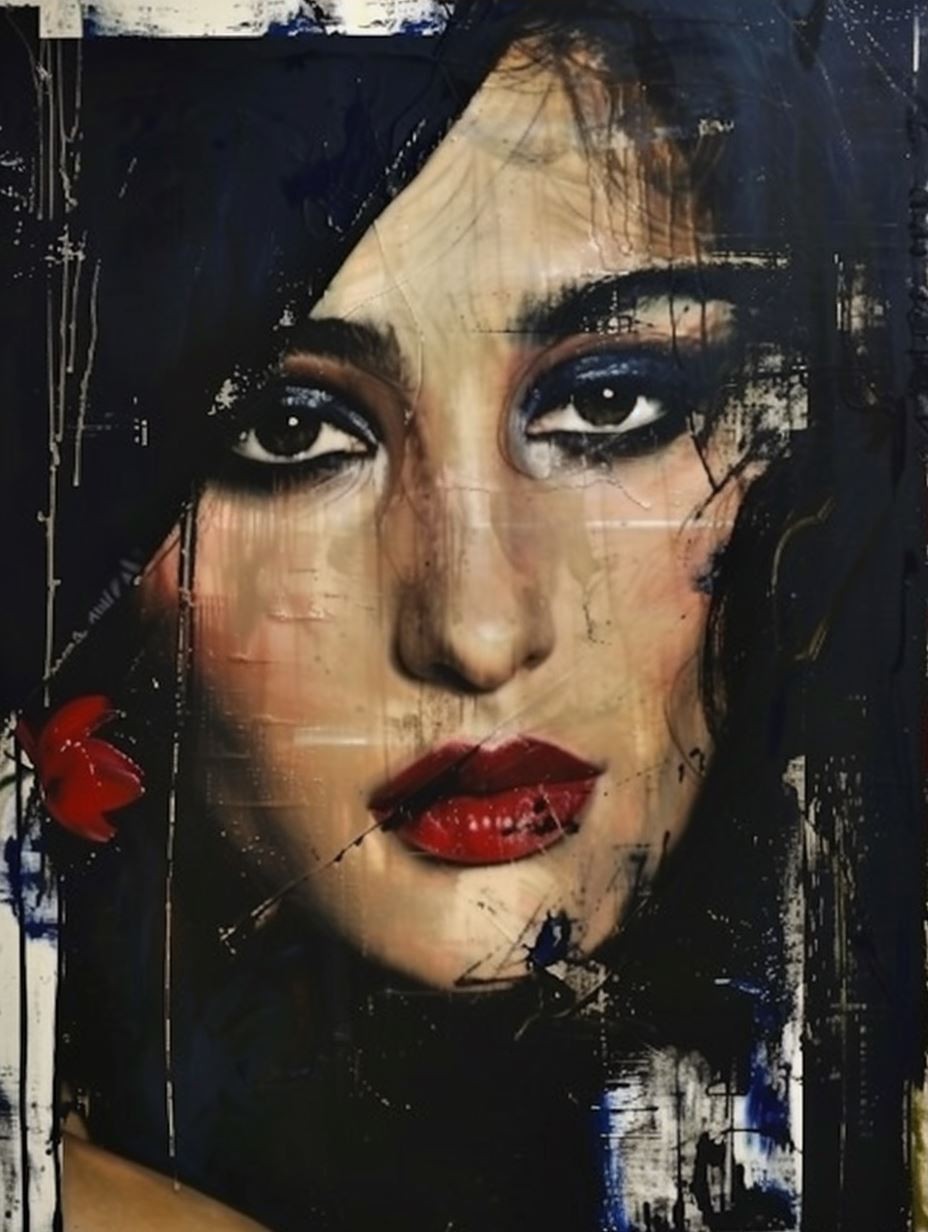 Melancholic Gaze in Crimson - Image 3