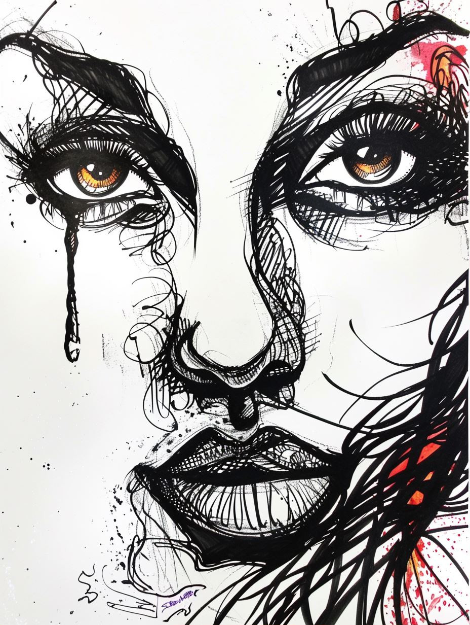 Chaotic Ink Portrait of Sorrow - Image 1