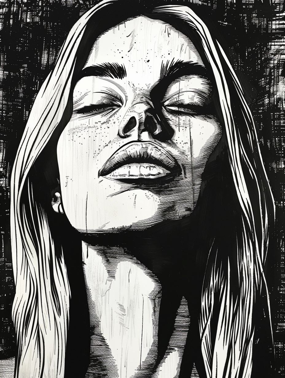 Stark Linocut Portrait Study - Image 2